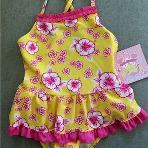 Duck Duck Goose Toddler Girls One Piece Swim Suit Size 4T Yellow Pink NEW Tags